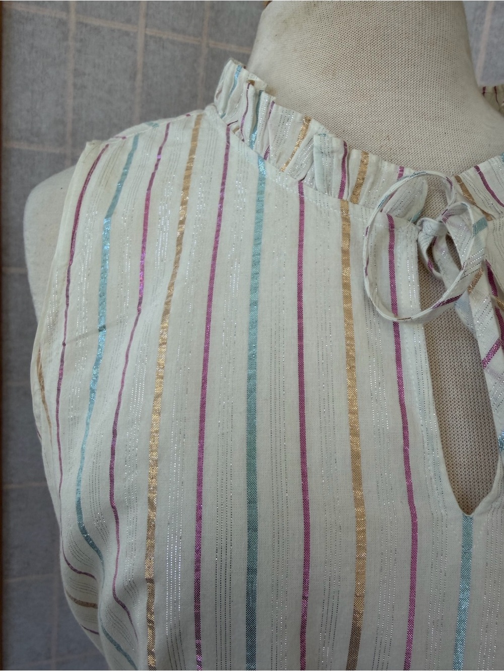 J. Crew White Midi Dress with Metallic Pastel Stripes - Picture 2 of 7